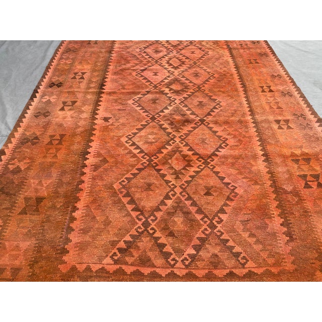 Vintage Overdyed Medallion Kilim Rug, Handwoven Wool, 6x10, Terracotta For Sale - Image 11 of 12