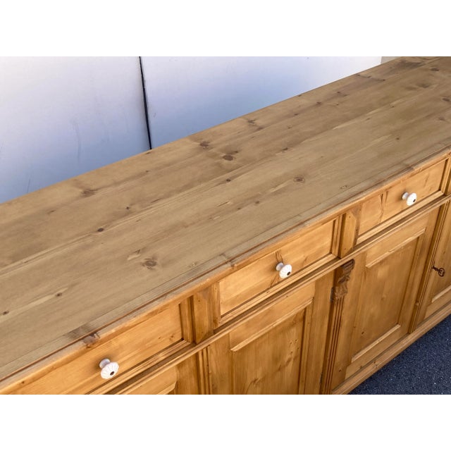 Brown Pine Four Door Four Drawer Sideboard, Reproduction For Sale - Image 8 of 15