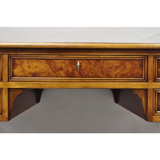 Vintage French Louis XVI Style Burl Walnut Tooled Leather Top Writing Desk For Sale - Image 15 of 18