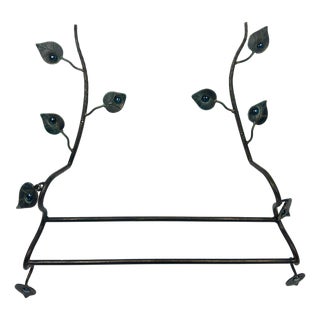 Hand Forged Iron Wall Towel Rack (82cm) Antique Copper Branch Design with Glass Bead Leaves For Sale