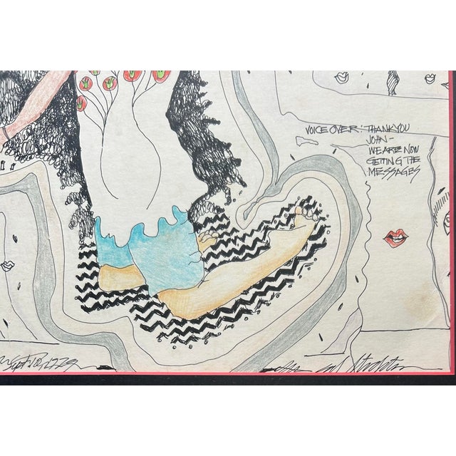 1970’s Hippie Outsider Art Pen & Ink Abstract Figure For Sale - Image 4 of 7