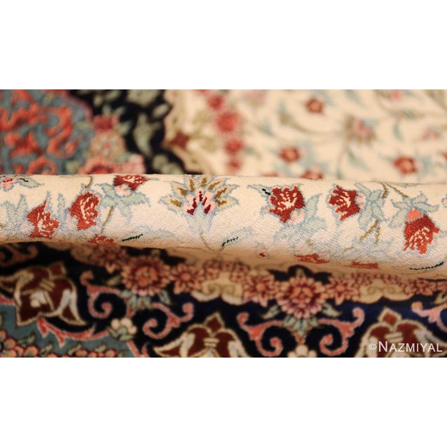 Nazmiyal Collection Floral Scatter Ivory Persian Fine Silk Qum Area Rug For Sale In New York - Image 6 of 8