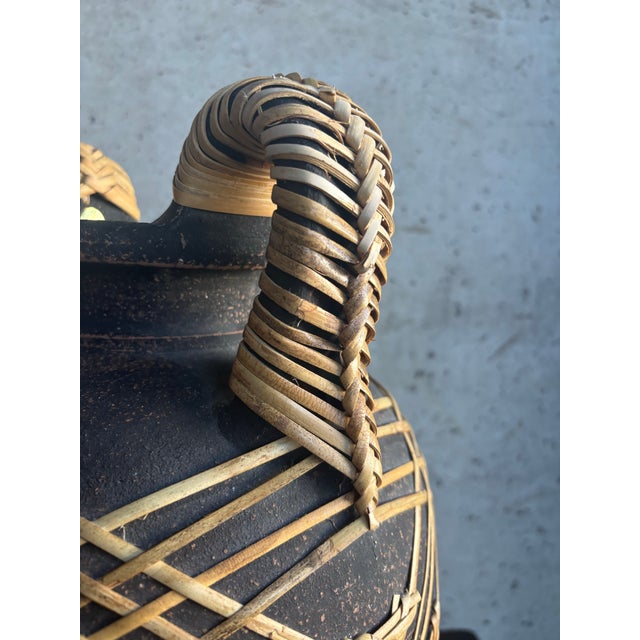 Vintage Coastal Stoneware and Cane Floor Vase - Organic Modern For Sale In Miami - Image 6 of 8