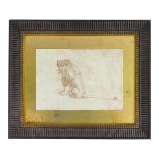 Albrecht Dürer Style Lion Study Drawing, Framed Old Master Animal Illustration For Sale