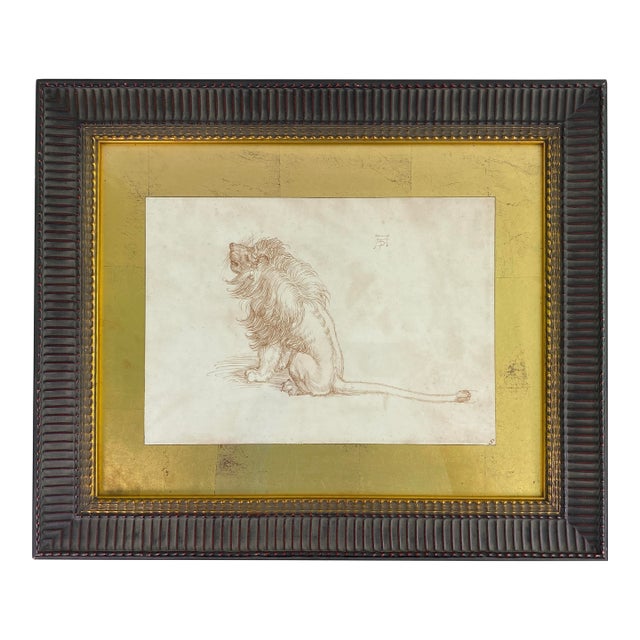 Albrecht Dürer Style Lion Study Drawing, Framed Old Master Animal Illustration For Sale