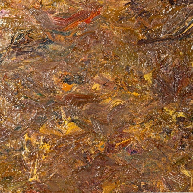 Andy Miller (American, b. 1950), Abstract Composition, Oil on Canvas, impasto details, warm brown, cool red and navy hues,...