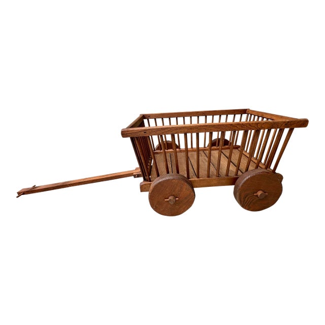 Vintage Mid 1900s Decorative Wooden Goat Cart For Sale