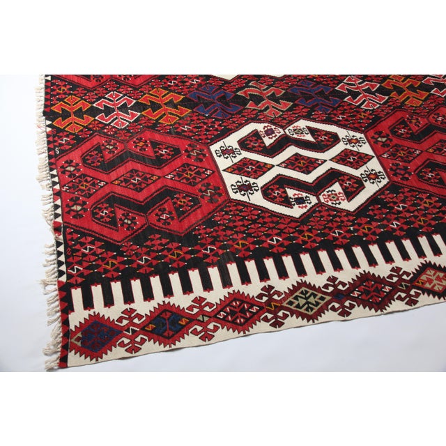 1940s Authentic Tribal Handwoven Kilim for Floor – Family Made Stitched Together - 6' 5'' X 13' 11'' For Sale - Image 12 of 14