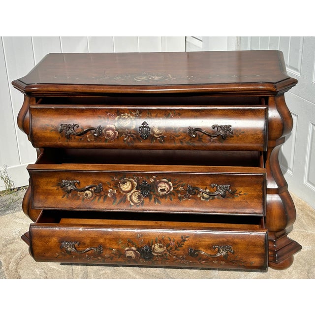 Brown Ethan Allen Bombe Chest Tuscany Painted 3 Drawer Commode French Country Dresser For Sale - Image 8 of 13