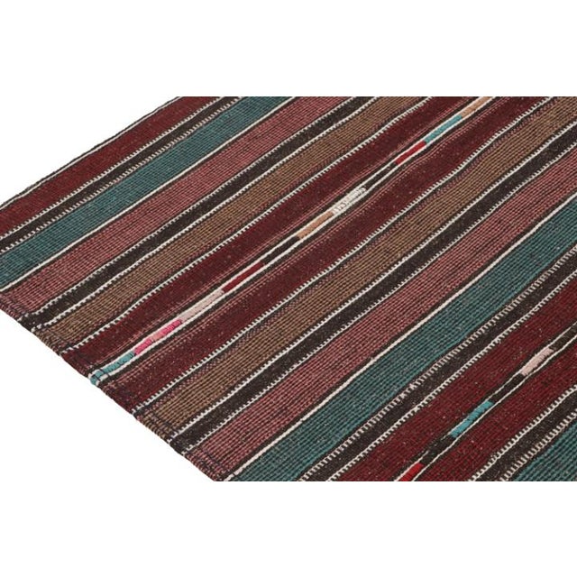 Tribal Vintage Shahsavan Persian Kilim in Blue, Brown & Maroon Stripes by Rug & Kilim - 2'11''x12'4'' For Sale - Image 3 of 5