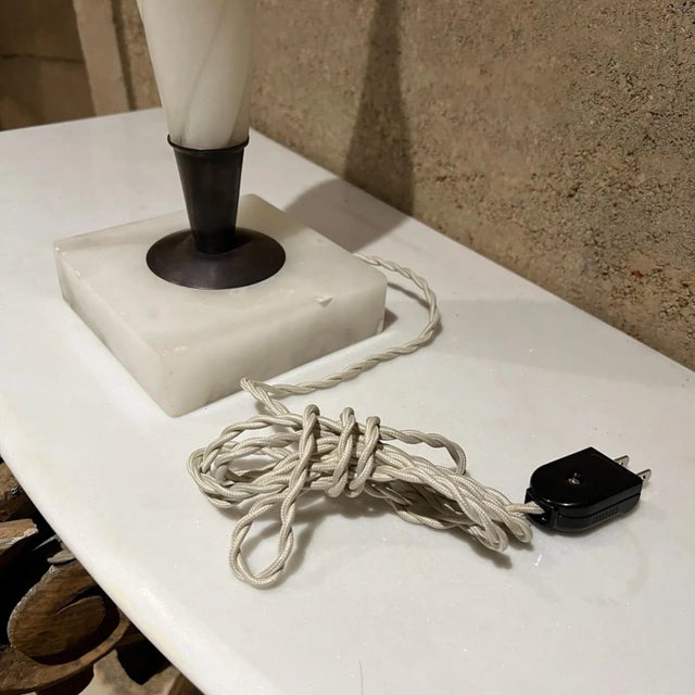 1950s Onyx Table Lamps in White & Gray - a Pair For Sale - Image 12 of 13