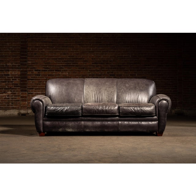 American Vintage Leather Sofa in Black by Klaussner For Sale - Image 3 of 10