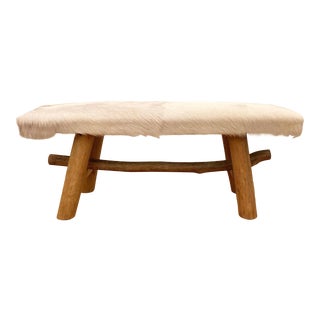 1990s Vintage White Goat Hide Bench For Sale