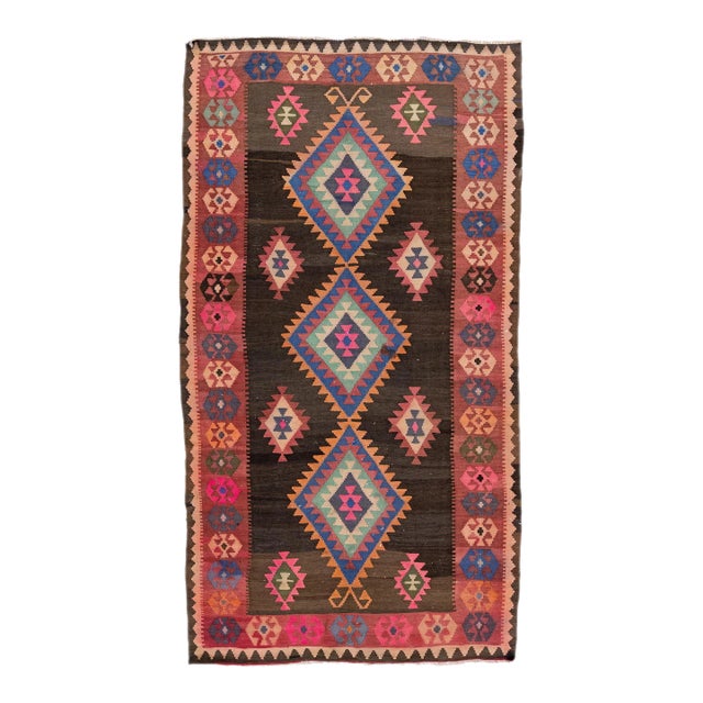 Mid-20th Century Turkish Kilim Multicolor Handmade Tribal Wool Rug For Sale