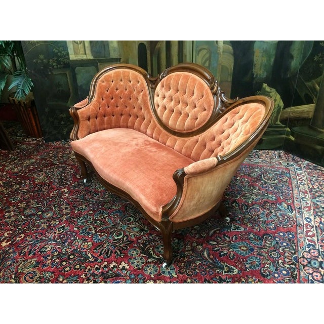 Wood Victorian Settee, Cameo Back Loveseat For Sale - Image 7 of 9
