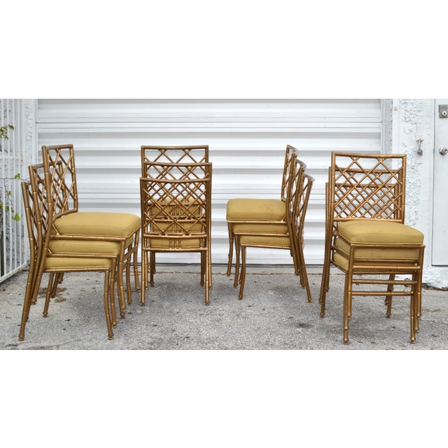 Chelsea House Inc 1960s Set 12 Brown Jordan Style Stacking Side Event Chairs Faux Bamboo For Sale - Image 4 of 12