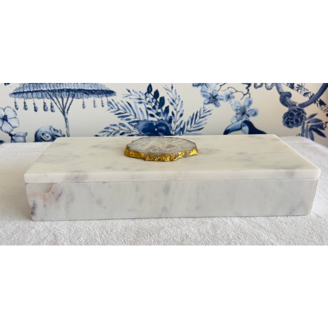 Contemporary Contemporary White Marble Alabaster Oblong Box For Sale - Image 3 of 10