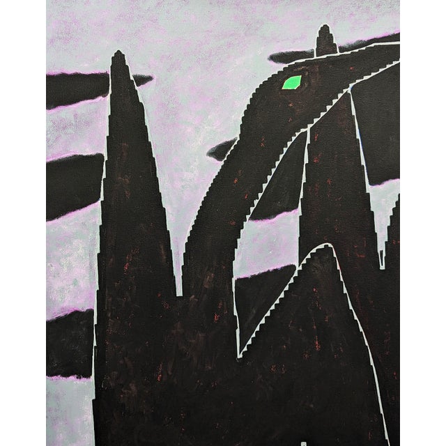 Contemporary Emmanuel Araujo "Cormorant" Contemporary Purple & Black Geometric Abstract Bird Painting, 2023 For Sale - Image 3 of 8