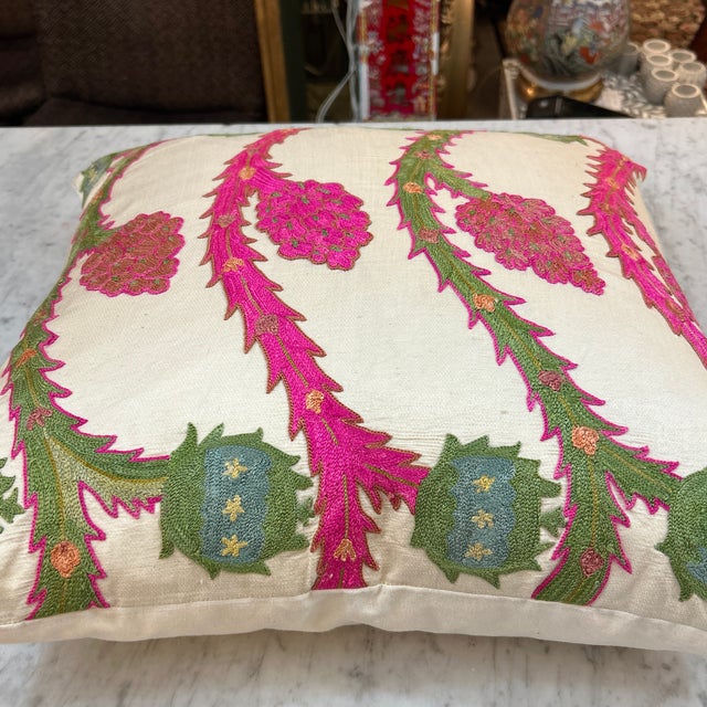 Brightly Colored Hand Made Suzani Pillow For Sale - Image 9 of 10