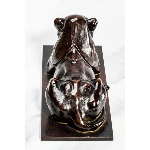 Metal Art Deco Style Antique Recumbent Lion Cast Metal Statue Sculpture Home Decor For Sale - Image 7 of 11