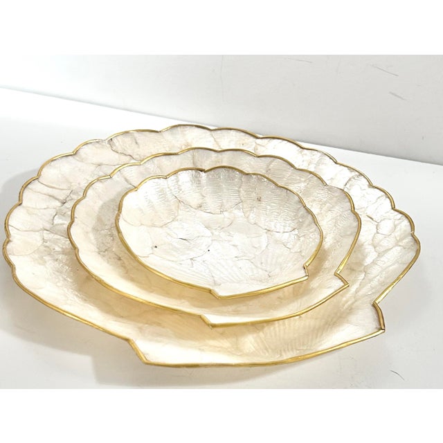 Vintage Capiz Shell Nesting Trays – Brass Trim Coastal Hollywood Regency Set of 3 For Sale - Image 11 of 11