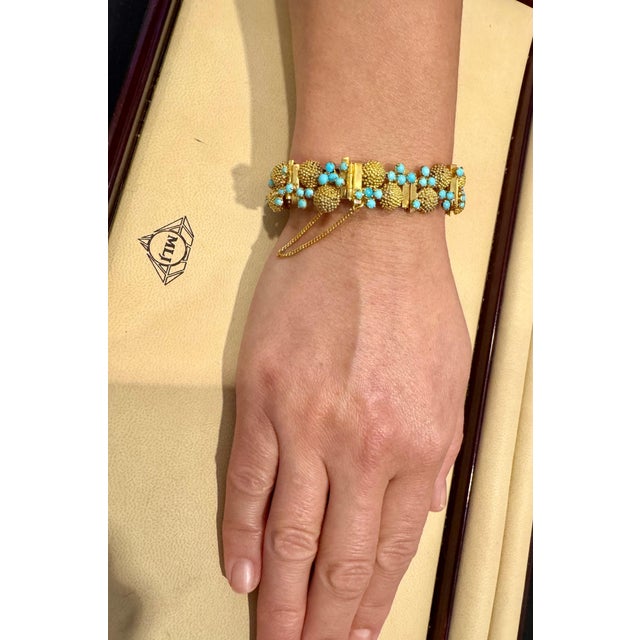 Vintage Natural Turquoise Bangle /Bracelet in 14 Kt Yellow Gold 39.4 Grams For Sale - Image 14 of 18