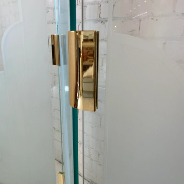 1970s Art Deco Style Glass Divider Sandblasted Glass With Brass Hardware For Sale In Cleveland - Image 6 of 9