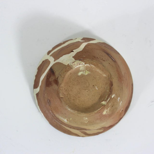 Rustic Vintage Clay Pottery Bird Bowl in the Style of Byzantine Half Glazed Ceramics For Sale - Image 3 of 8