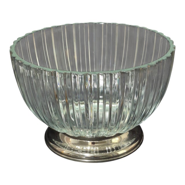 Metal Vintage Elegant Italian Crystal Serving Bowl Silver-Plated Base Marked For Sale - Image 7 of 7