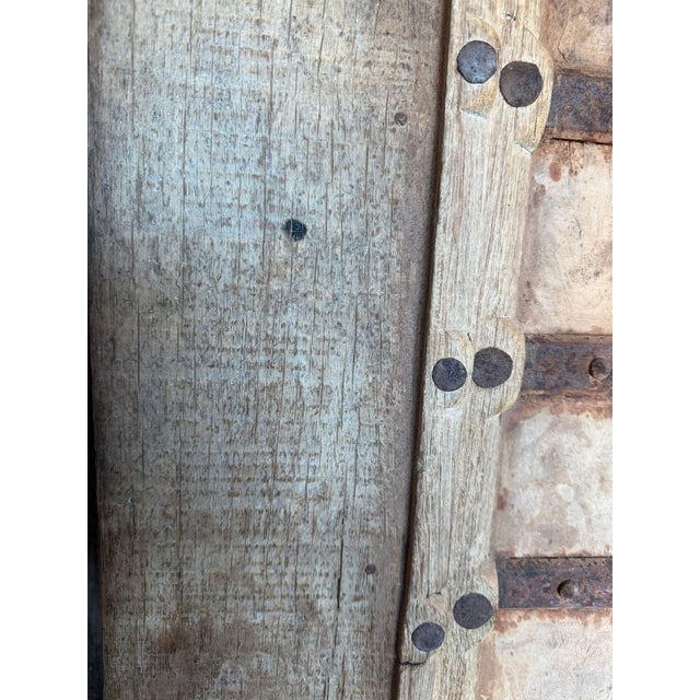 Mid-Century Modern Antique Indian Rustic Wooden Entry Door | Distressed Hand-Carved Architectural Statement 84x36 For Sale - Image 3 of 10