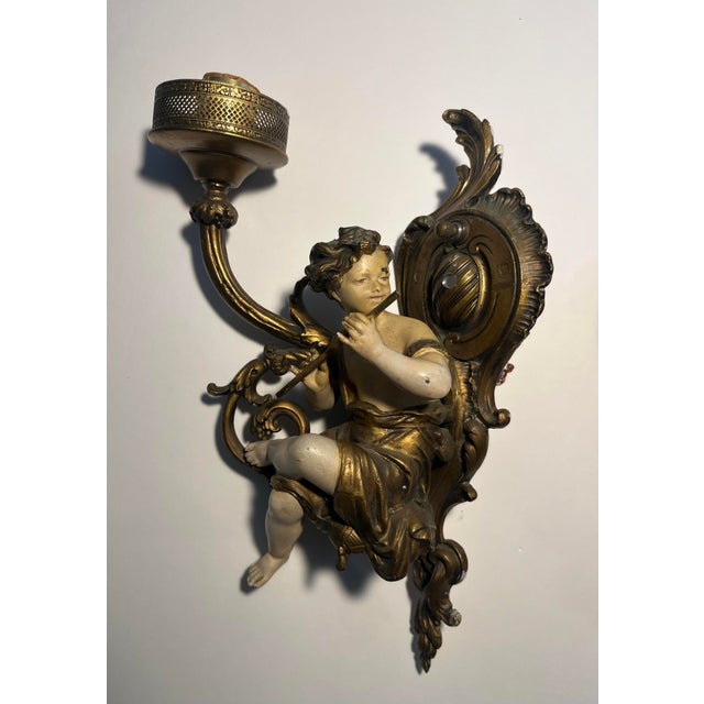 Traditional 19th Century Antique French Rococo Belle Epoque Bronze Wall Sconces -Set of Two For Sale - Image 3 of 7