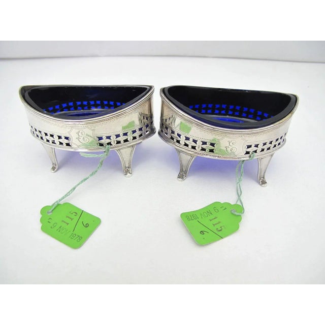 Metal London Godbehere & Wigan George III 1792 Sterling Silver Cobalt Salt Cellars - Set of 2 For Sale - Image 7 of 8