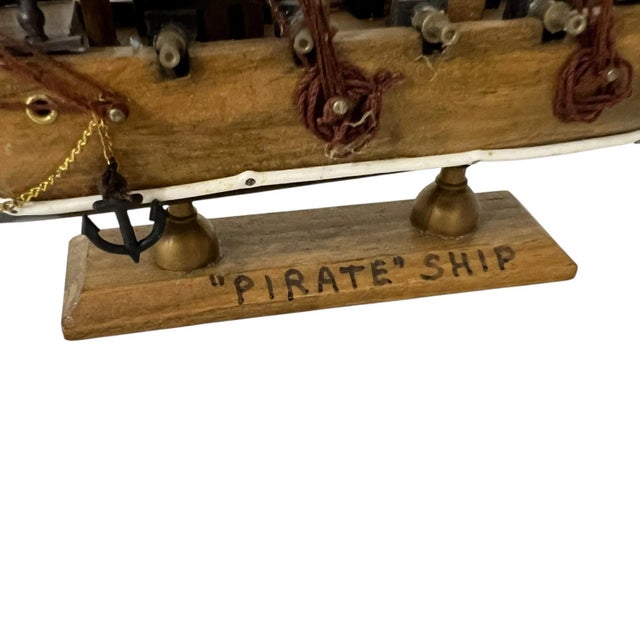 Brown Vintage Wood Model Pirate Ship For Sale - Image 8 of 8