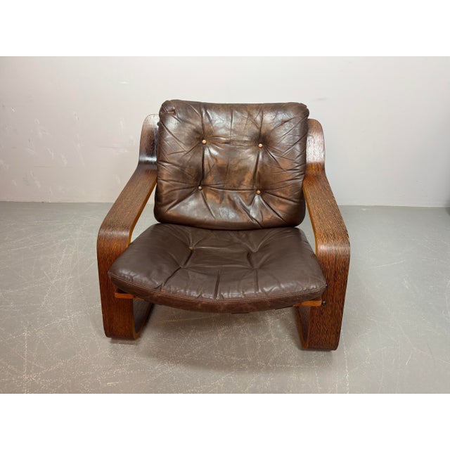 Brown Mid-Century Leather Lounge Chair on Plywood Frame, the Netherlands 1970s For Sale - Image 8 of 10