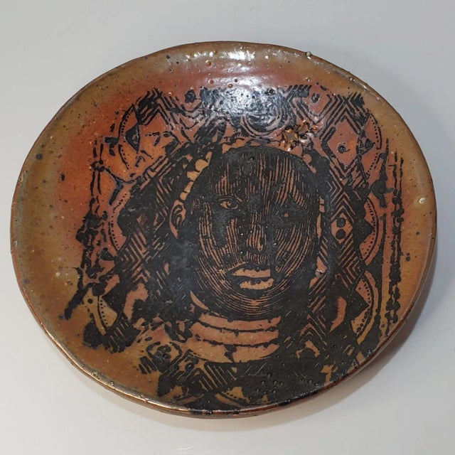 Ceramic Late 20th Century St. Louis Studio Pottery Tribal Portrait Plate For Sale - Image 7 of 7