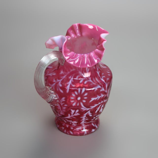 Antique Victorian Cranberry and Opalescent Glass Pitcher with Ruffled ...