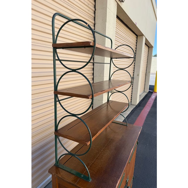 Monterey Furniture 1940s Monterey Furniture Company Maple Baker’s Rack/Hutch With Green Wrought Iron and Shelving For Sale - Image 4 of 14