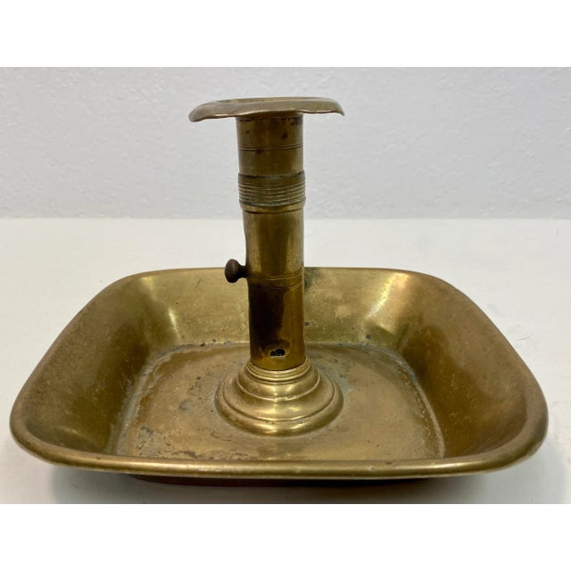 Antique Square Brass Push-Up Chamber Stick From England For Sale - Image 4 of 12