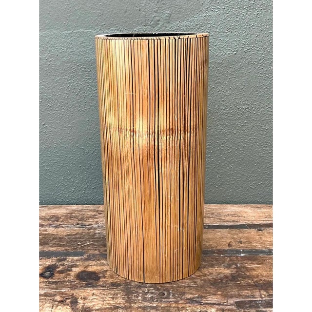 Contemporary Vintage Coconut Shell Cylindrical Umbrella Stand For Sale - Image 3 of 12