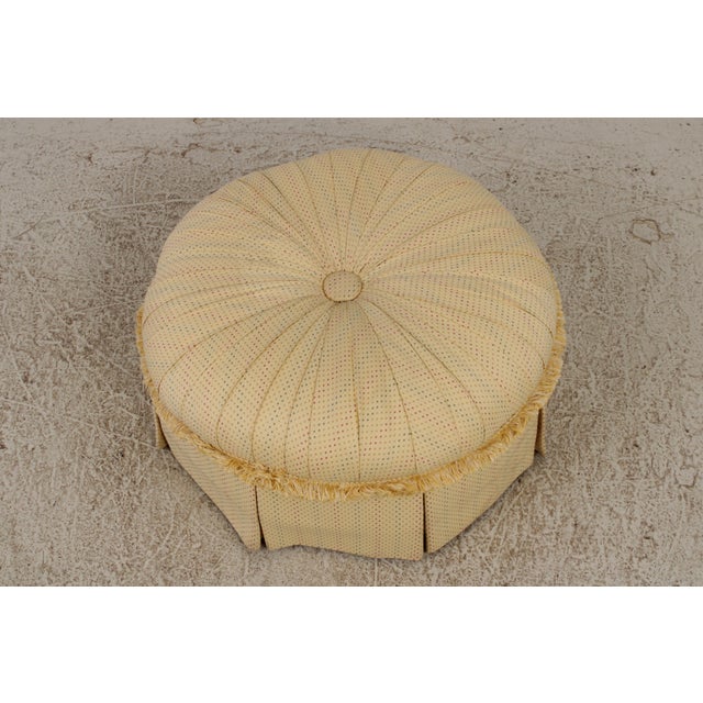 Custom Yellow Tufted Pleated Round Ottoman For Sale - Image 4 of 13