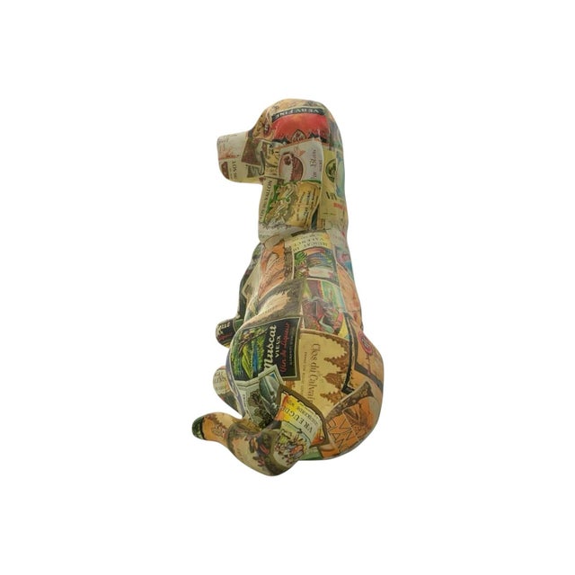 Late 20th Century Dog Sculpture Basset Hound Paper Mache French Labels Vintage Store Front Decor For Sale In Tulsa - Image 6 of 8