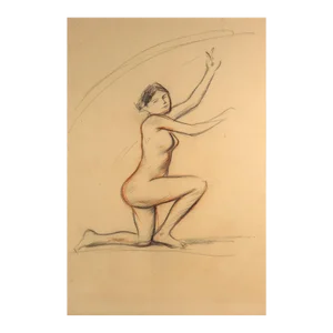 Jean-Louis Forain Pencil on Paper Drawing, Nude Woman Kneeling on One Knee