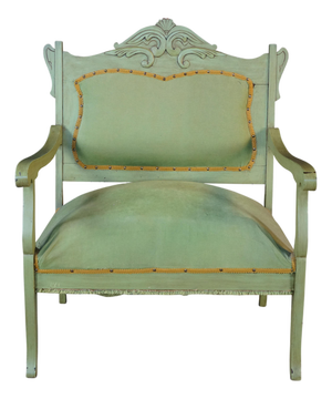 Antique Victorian French Country Louis XV Style Green Painted Settee Bench