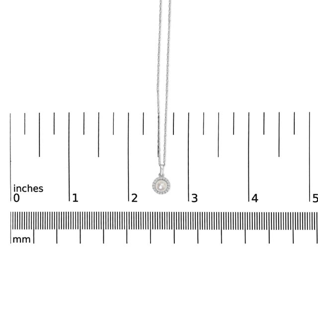 Early 21st Century 10K White Gold 5MM Cultured Pearl and Diamond Accent Halo Pendant Necklace For Sale - Image 5 of 5