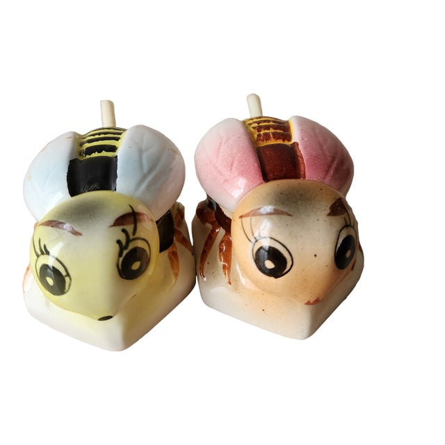 1950s Japanese Bumble Bee Honey Pots Hand Painted Condiment Jar Set For Sale