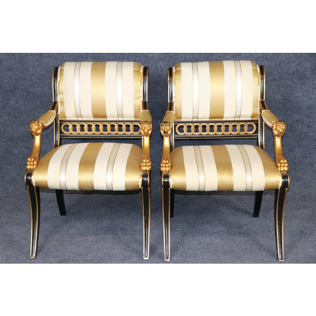 Traditional Pair English Regency Thomas Hope Style Ebonized & Gilt Armchairs For Sale - Image 3 of 16