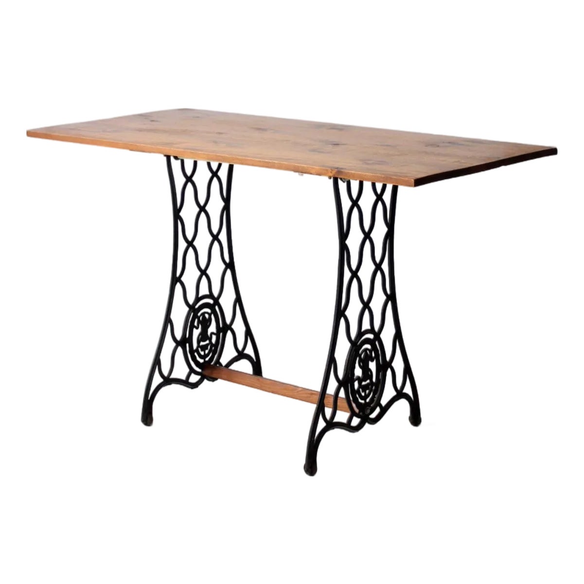 Antique Singer Iron Base Table With Wood Top | Chairish