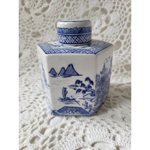 Traditional Andrea by Sadek Blue & White Porcelain Tea Canister or Vessel For Sale - Image 3 of 6