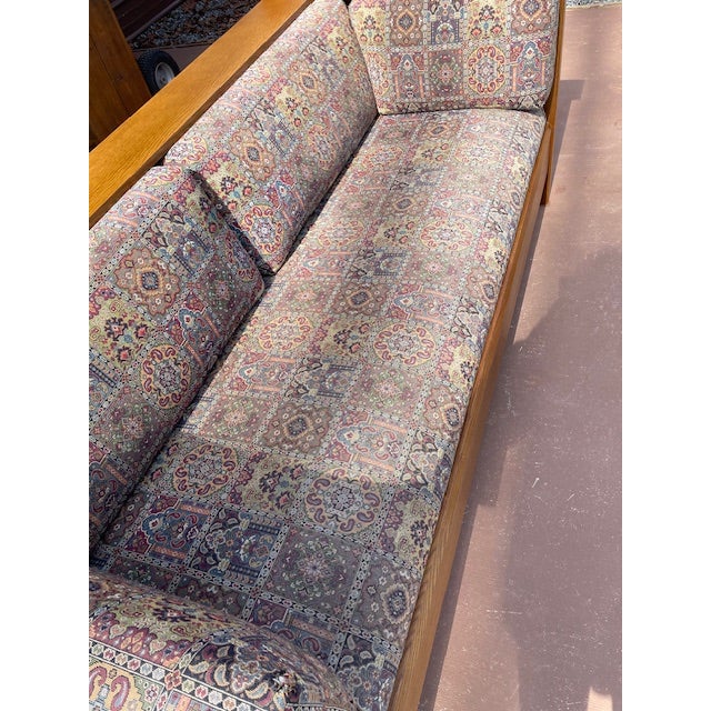 Goldenrod Stickley Mission Oak Prairie Couch With Blue/Wine Geometric Upholstery For Sale - Image 8 of 18