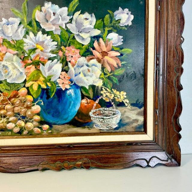 1960s 1960s Original Oil Painting Impressionist Blue Vase Still Life by Edith Weir. For Sale - Image 5 of 11
